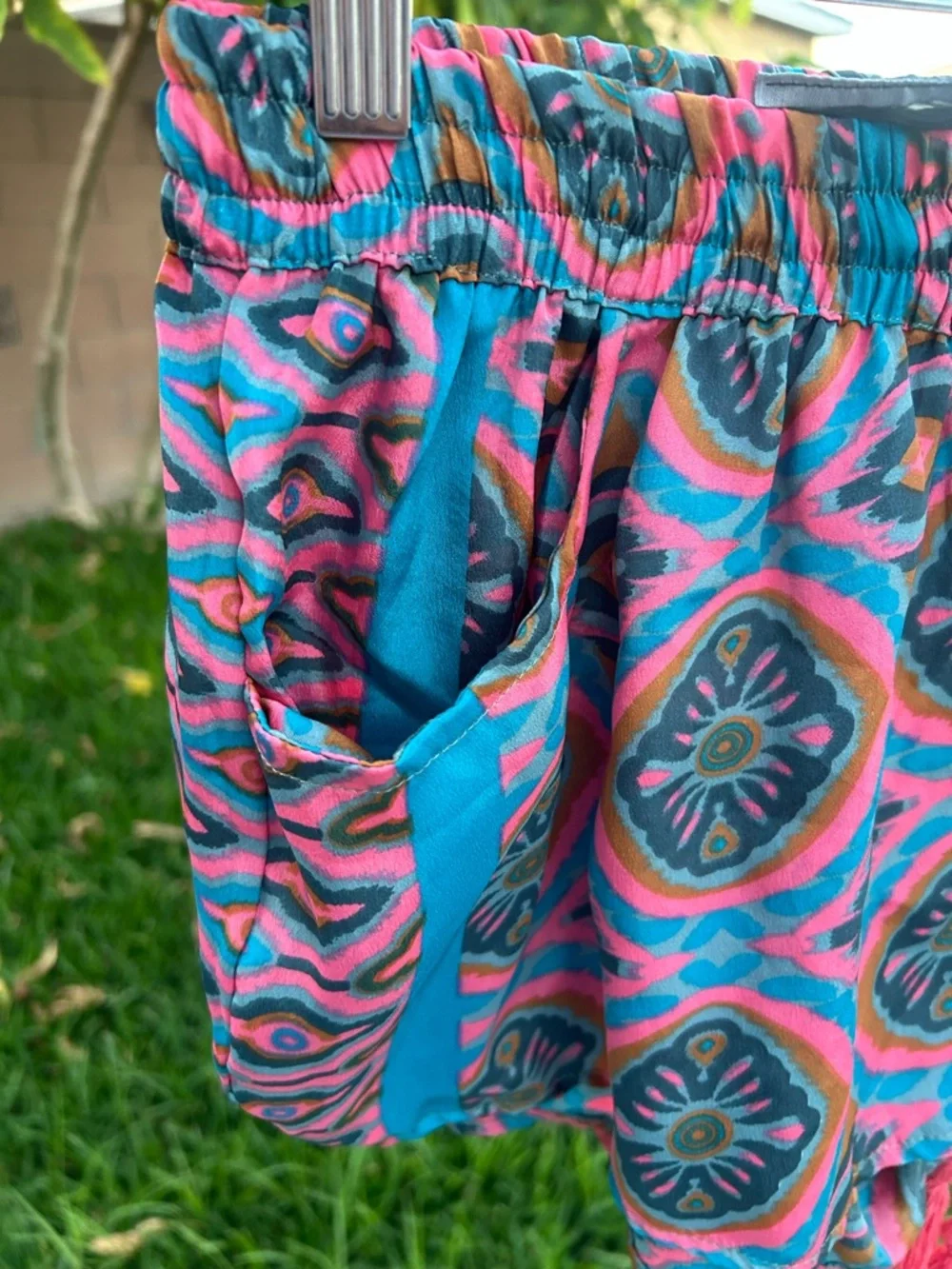 Women's Athletic Drawstring Shorts in Turquoise & Pink T1 small